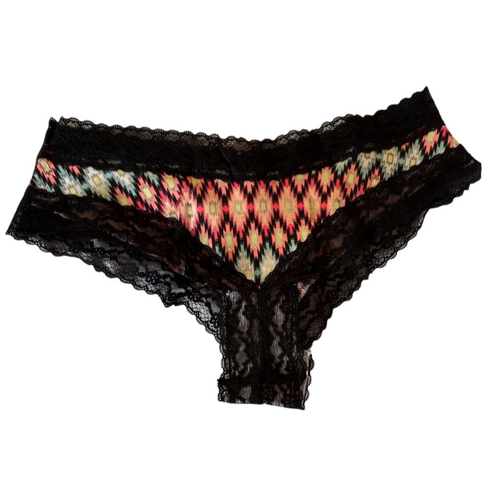 Victorias Secret Womens Lace & Ikat Print Cheeky Underwear M Multicolor
